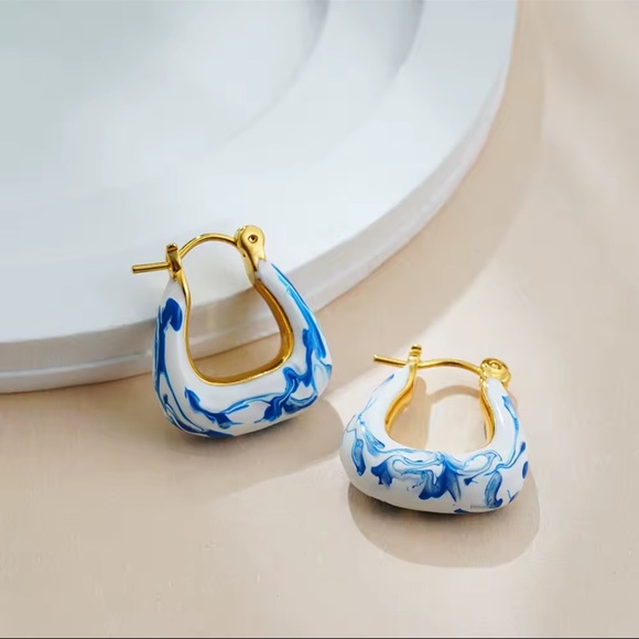 Anthropologie Blue and Gold Hoop Earrings - Picture 1 of 4